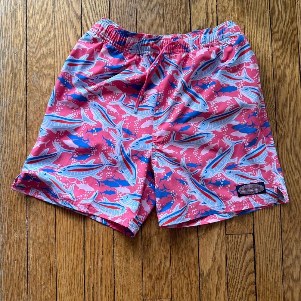 Vineyard Vines Kids Fish Print Swim Trunks - Size Large